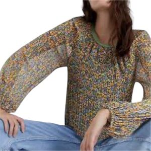 Zara green floral pleated long sleeves blouse, fully lined size Medium